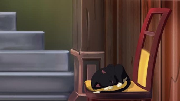 黑猫睡在椅子上高清动画