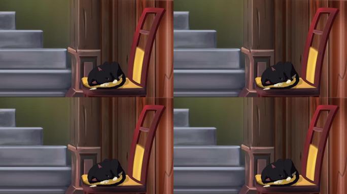 黑猫睡在椅子上高清动画