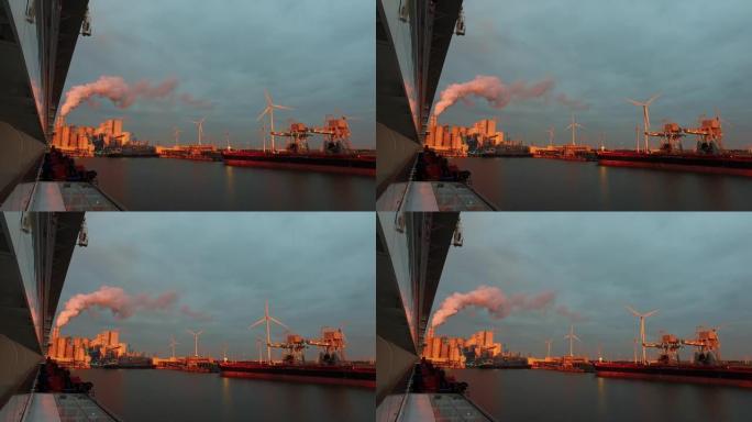 荷兰Eemshaven工业港口的发电厂，起重机和风神