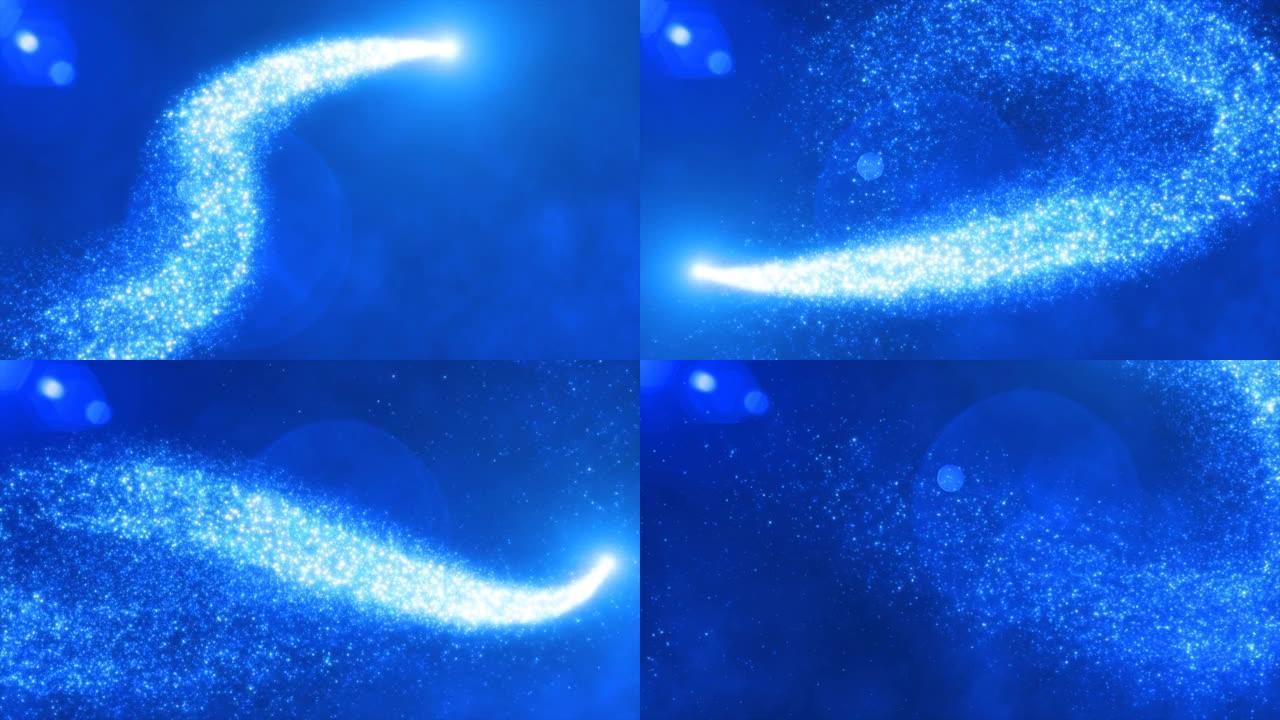 抽象飞线粒子蓝色明亮发光神奇能量粒子，抽象背景。视频4k，运动设计