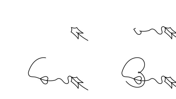 动画插图。连续一行抽象爱情符号心与箭头。手绘简约风格。4k视频