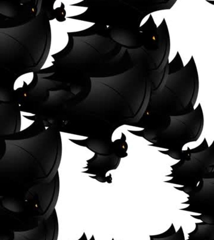 无缝万圣节蝙蝠图案动画-蝙蝠在人群中飞行-万圣节蝙蝠-万圣节概念-蝙蝠向上拍打翅膀-可循环-数百只蝙
