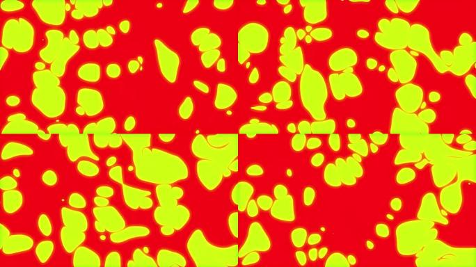 循环播放的无缝背景。红黄彩虹色霓虹灯液体。液体形式的平面抽象动画。3D循环动画
