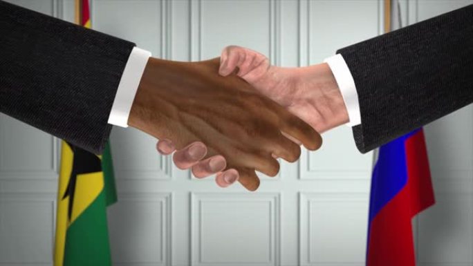 加纳与俄罗斯协议握手，政治说明。正式会议或合作，商务见面。商人和政客握手
