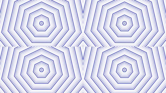 蓝色七边形星形简单的平面几何在白色背景循环。星空七边形无线电波无尽的创意动画。星星无缝运动图形背景。