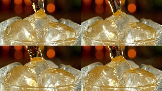 详细将苹果酒倒入玻璃中的超慢动作。