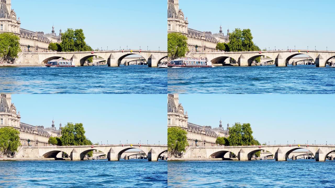 塞纳河和卢浮宫博物馆的皇家桥全景