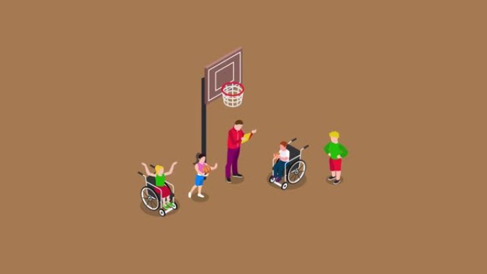 男教练向残疾学生教授篮球