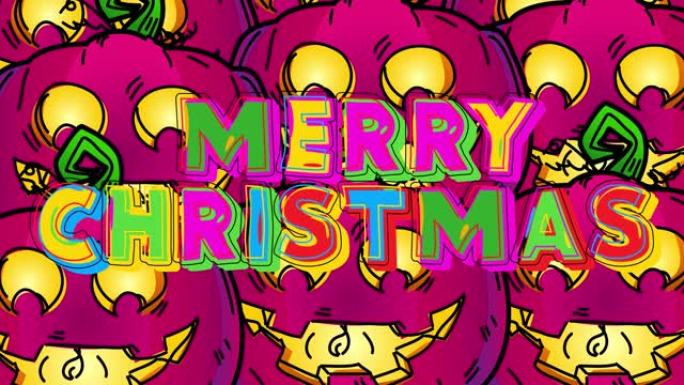 动画紫色杰克灯笼从上面落下，白色圣诞快乐文字。