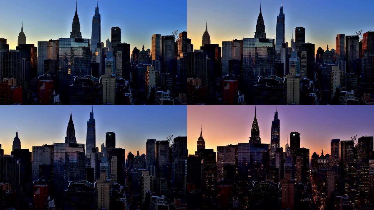 纽约市日落经济繁忙发达城市纽约延时摄影