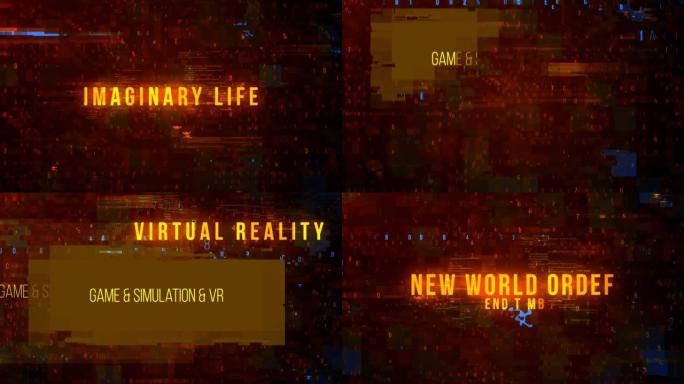 粒子字体虚拟现实VR幻灯片过渡相机运动动画写作。毛刺文本转换效果