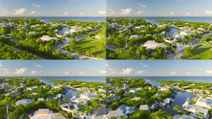 佛罗里达西南部加斯帕里拉岛上的小镇博卡格兰德昂贵住宅的鸟瞰图。美国梦homes作为美国郊区房地产开发