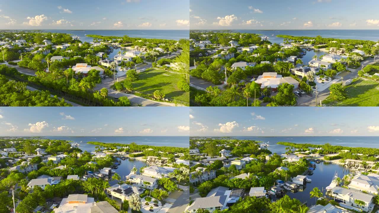 佛罗里达西南部加斯帕里拉岛上的小镇博卡格兰德昂贵住宅的鸟瞰图。美国梦homes作为美国郊区房地产开发