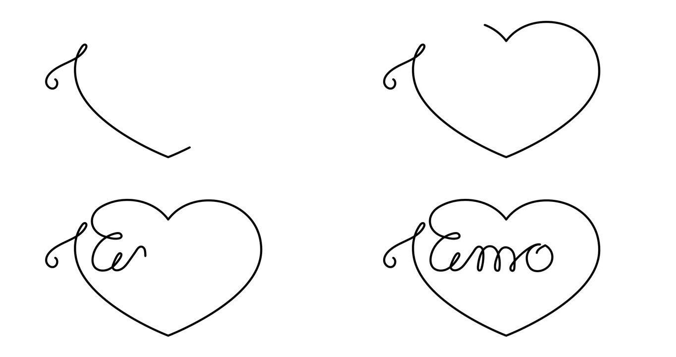 动画插图。连续一行心和脚本草书文本amor (西班牙语中的爱情)。手绘简约风格。4k视频