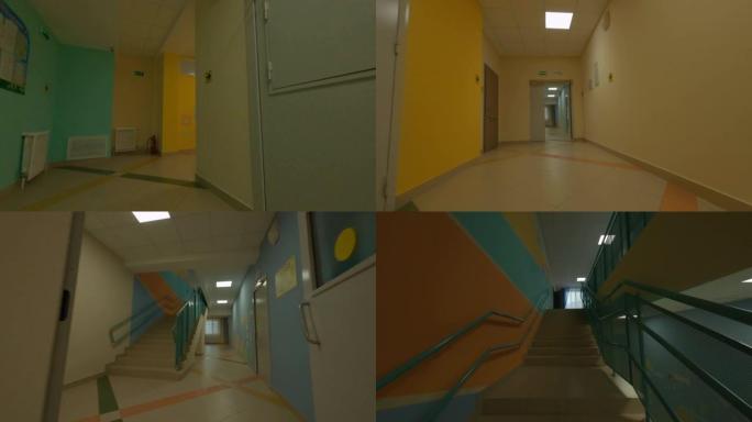 翻新幼儿园的装饰走廊和楼梯