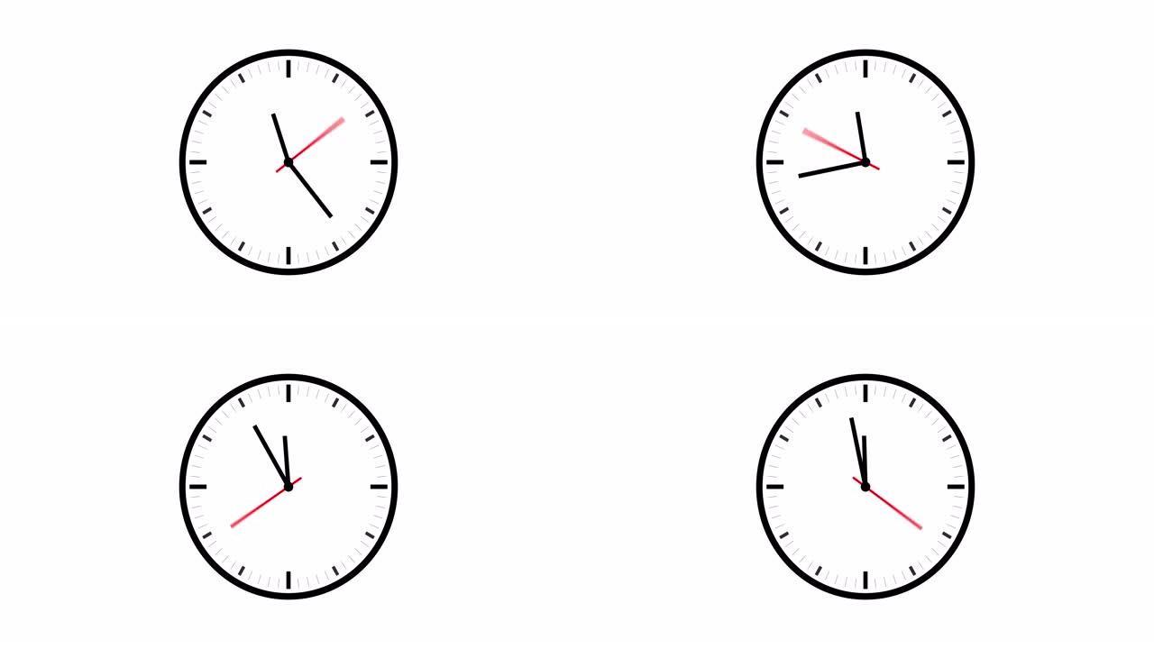 时钟的动画时间流逝。在12点之前的最后几分钟，时钟指针的速度会非常慢。时间指针在最后5分钟滴答作响。