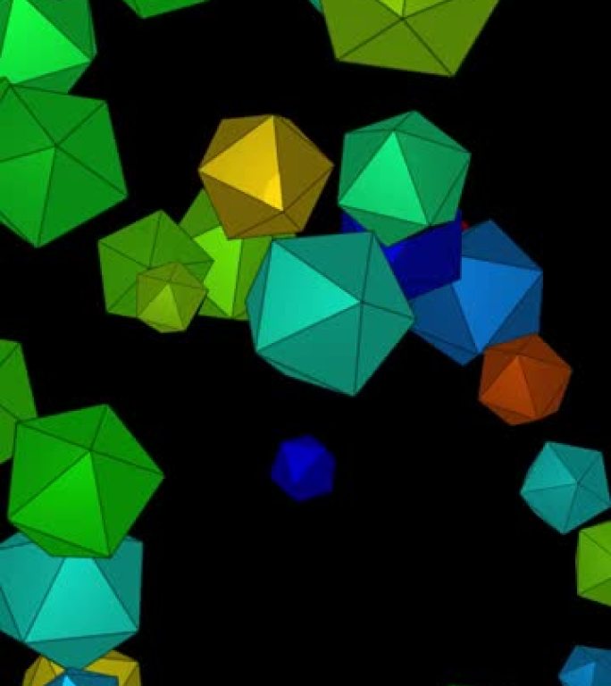 二十面体-抽象正二十面体可循环背景-六边形前进并围绕自己旋转-神圣几何-一个几何柏拉图二十面体物体旋