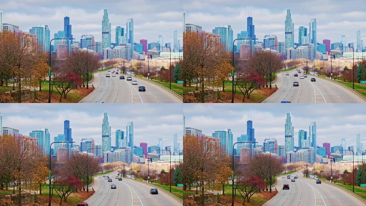 通往芝加哥市中心的高速公路