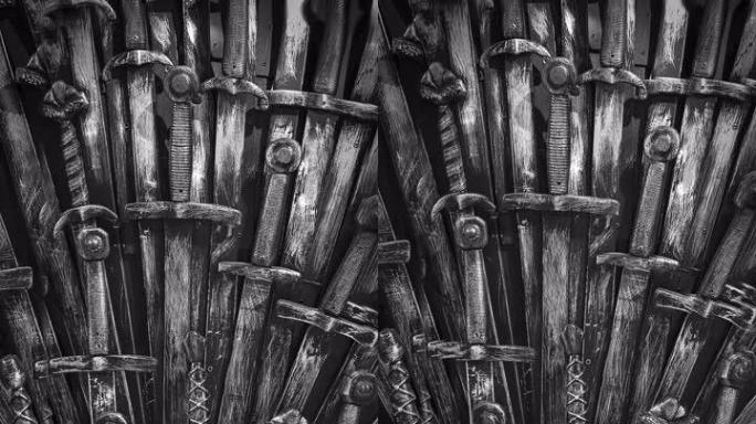 金属骑士剑背景。特写。垂直视频