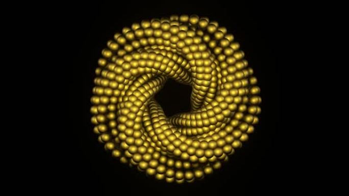 4K 3D动画。美丽的抽象扭曲圆环由木球旋转