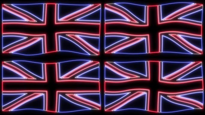一个飘扬的霓虹灯英国国旗无休止的循环。