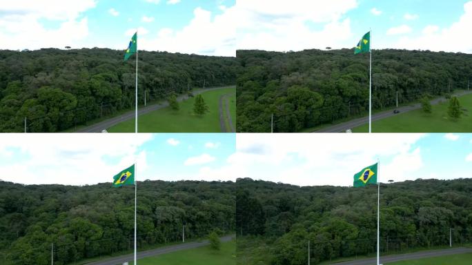 库里蒂巴公园的国旗航拍画面