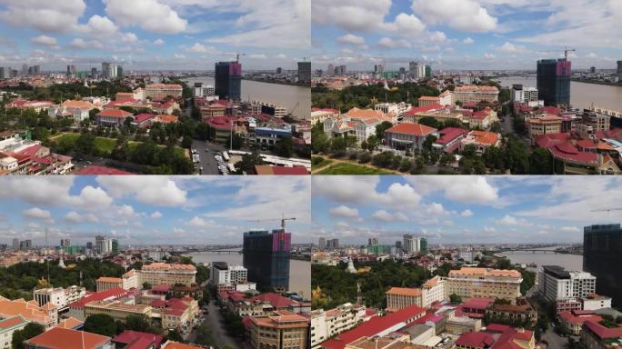 柬埔寨金边市中心鸟瞰图。