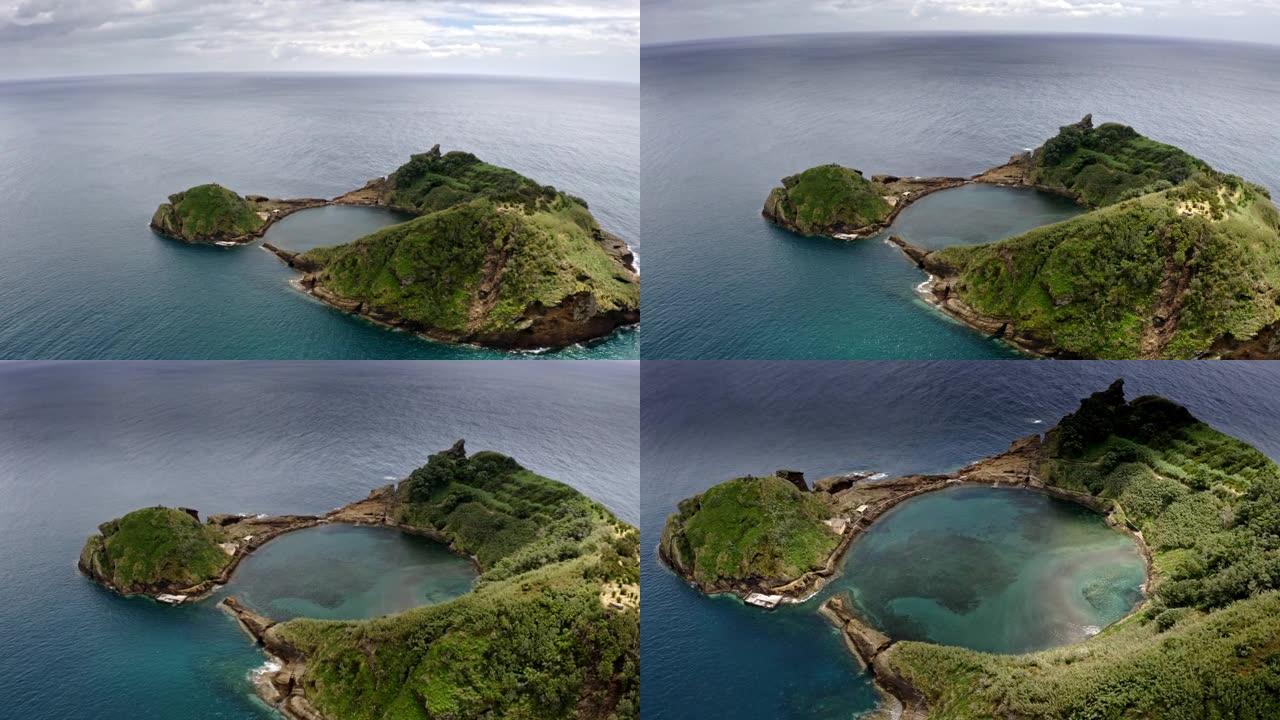 火山口火山口场的维拉弗兰卡岛，空中缩放。