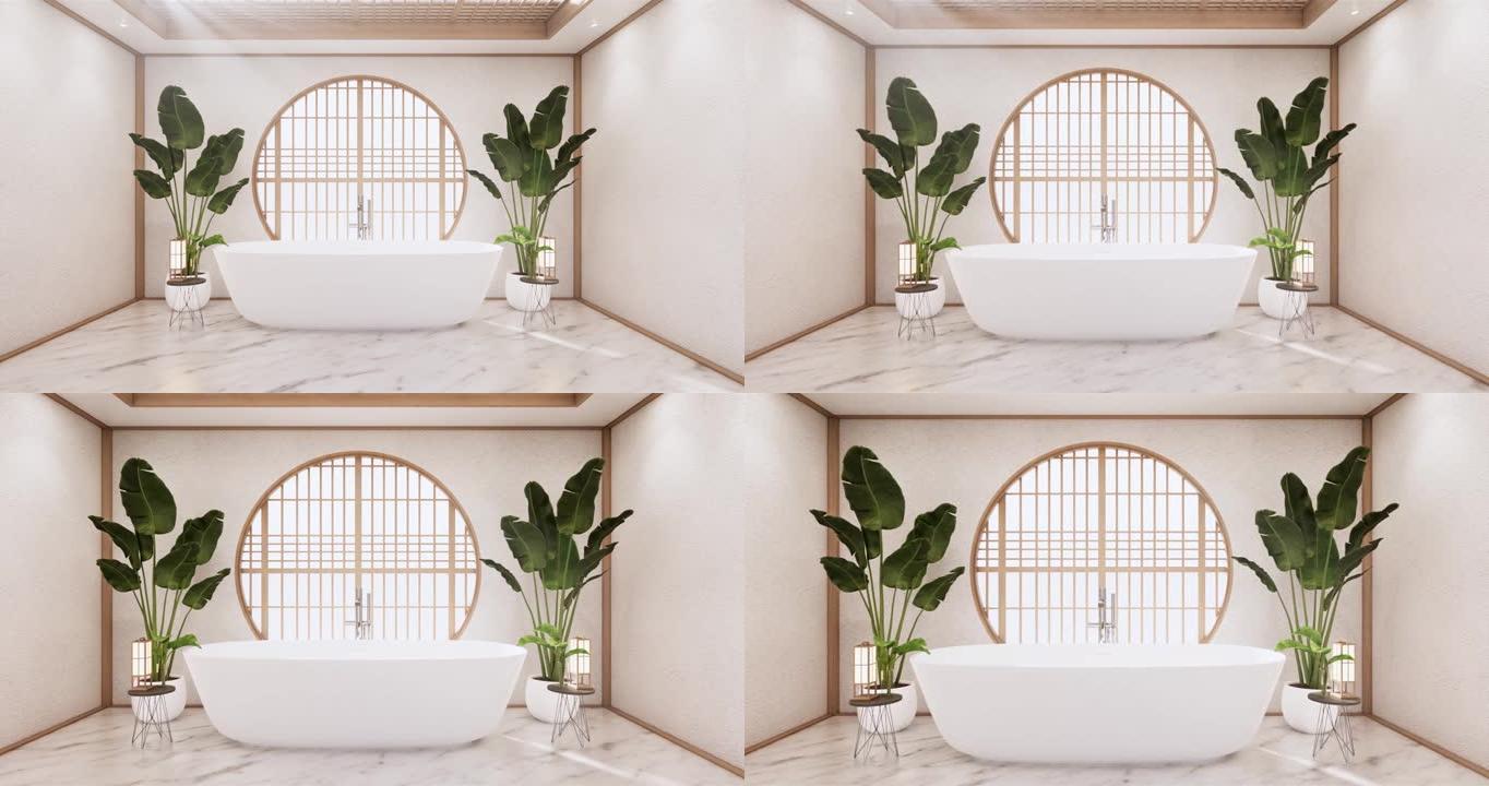 空房间里的浴室日本风格。3d渲染