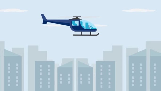 无缝循环直升机在城市飞行2d动画卡通在4k