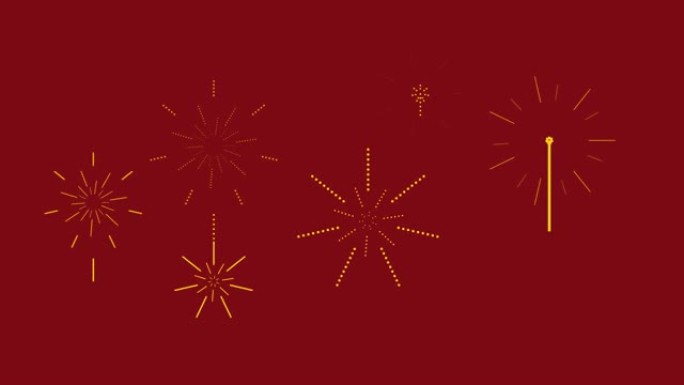 红色背景的金色烟花新年，农历新年和节日横幅的扁平风格设计