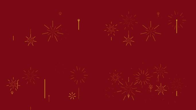 红色背景的金色烟花新年，农历新年和节日横幅的扁平风格设计