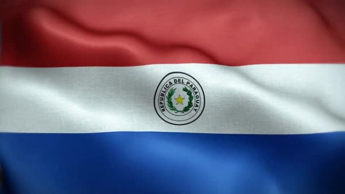 4K纹理的巴拉圭国旗动画股票视频-巴拉圭国旗在循环中挥舞-高度详细的巴拉圭国旗股票视频