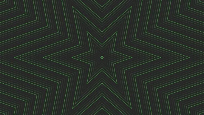 深灰色黑色背景循环上的绿色纤细六角星简单扁平几何。星空电波无尽的创意动画。星星无缝运动图形背景。阿斯