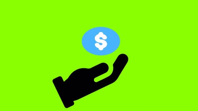 美元图标掉落在绿屏上跳跃适合钱工资现金。美元硬币落入手中。动画省钱现金返还奖金和数字支付退款。