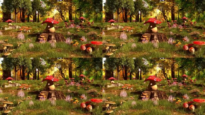 魔术蘑菇森林的日间景观运动图形背景