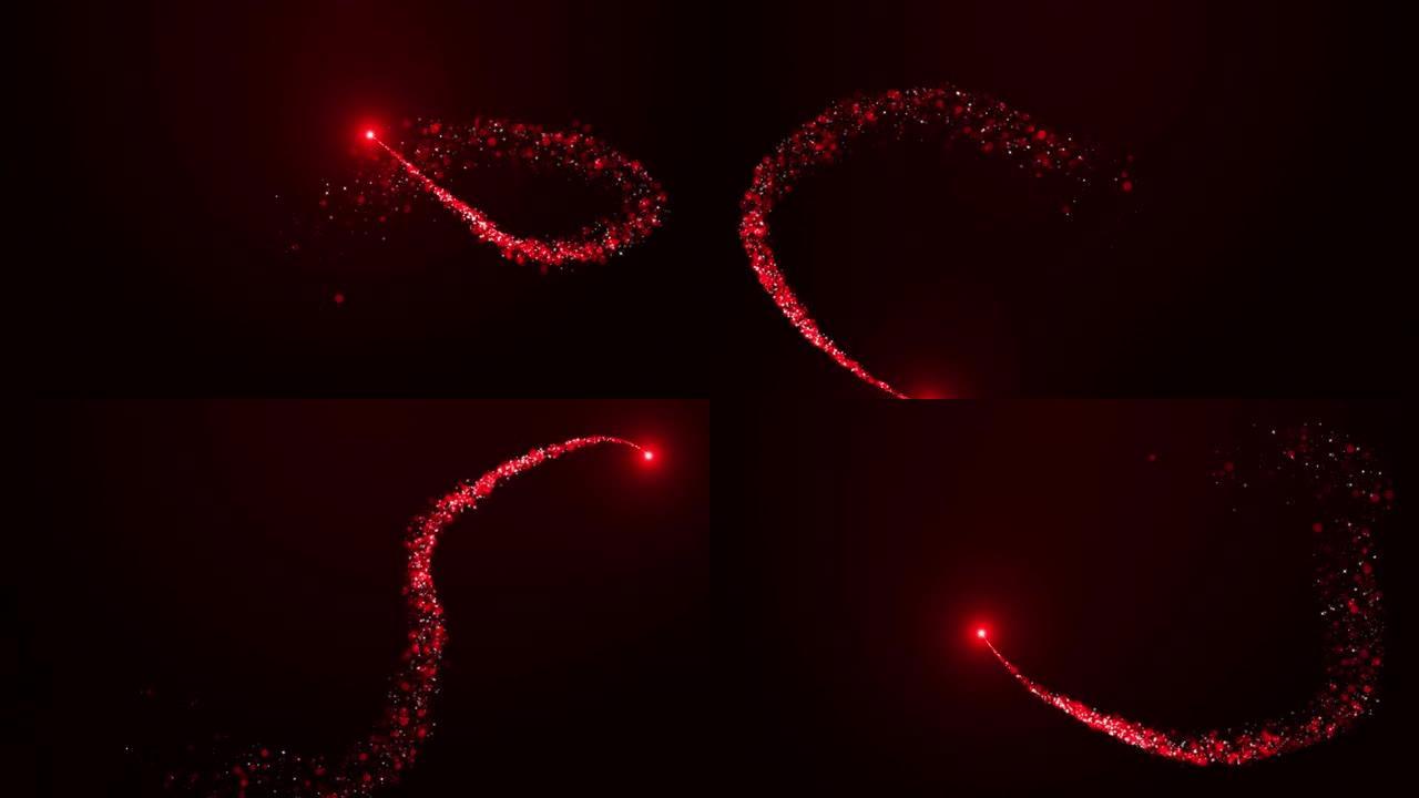 飞行彗星的尾巴闪烁的红色粒子循环背景