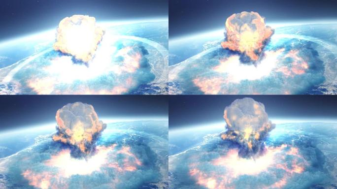 来自外太空的巨大冲击波蘑菇云的大规模爆炸，
