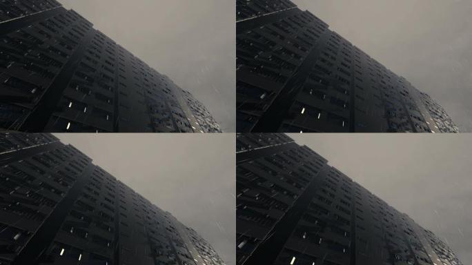 城市在3D中阻止雨动画