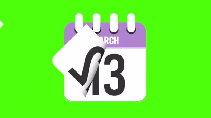 3月23日。日历出现，页面下降到3月23日。绿色背景，色度键 (4k循环)
