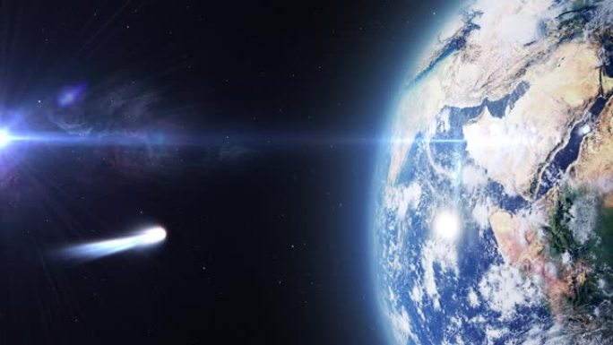地球和近距离彗星，外太空视图