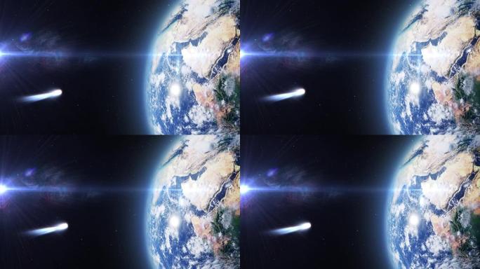 地球和近距离彗星，外太空视图