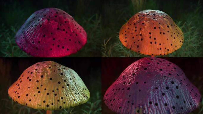 迷幻vj无缝循环魔法蘑菇带孔美丽的3d蘑菇