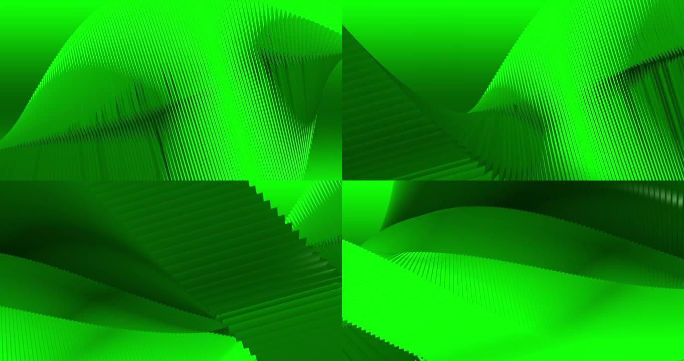 循环录像。抽象浅绿色背景与动态绿色3d线。草本彩线的3D动画。现代视频背景，动画，屏幕保护程序，复制