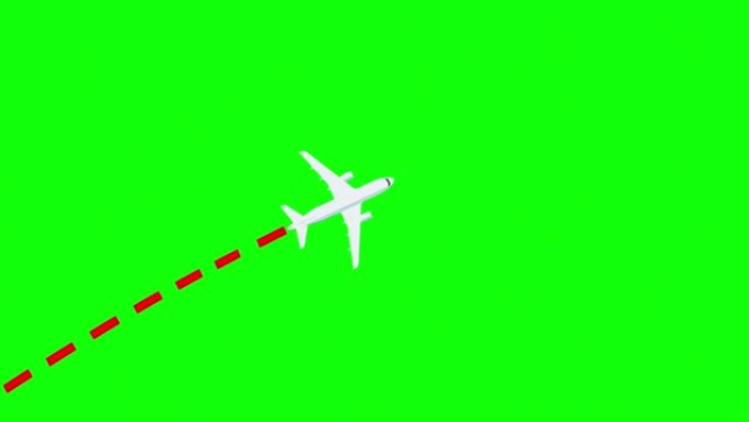 从左下角到右上角在绿色屏幕上飞行的飞机