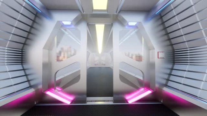 宇宙飞船上的未来派走廊开门灯内饰4k