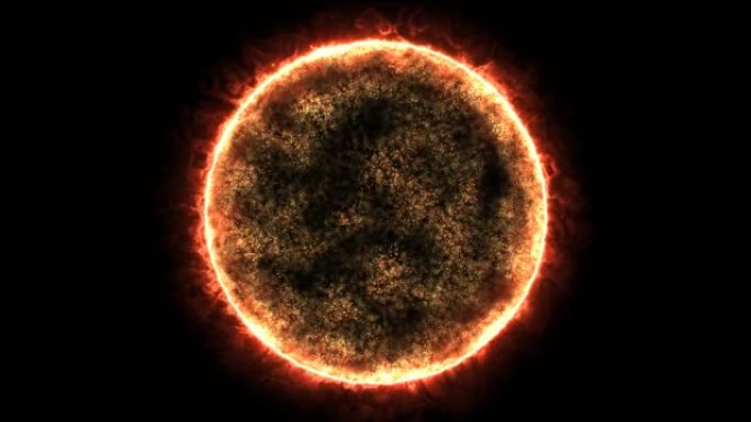 抽象能量球圆形行星恒星太阳未来派宇宙黄色火红美丽发光的魔法在黑色背景上。摘要背景。高质量4k视频，运