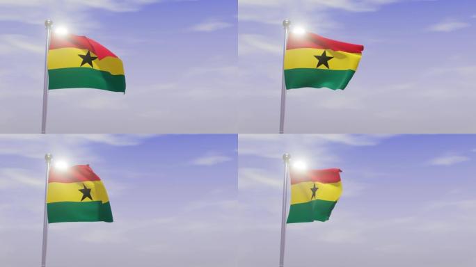 带天空和风的动画国旗-加纳