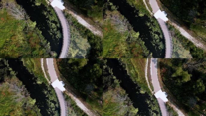 马斯克根湖沿岸马斯克根自行车道的鸟瞰图。