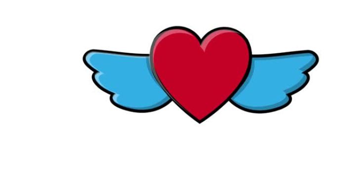 节日的红心与爱情天使翅膀在白色背景的情人节。摘要背景。高质量4k视频，运动设计